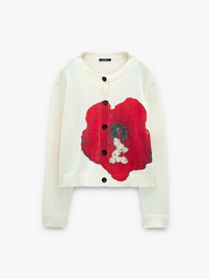 %100 Pamuk Çiçek Desenli Örme Hırka