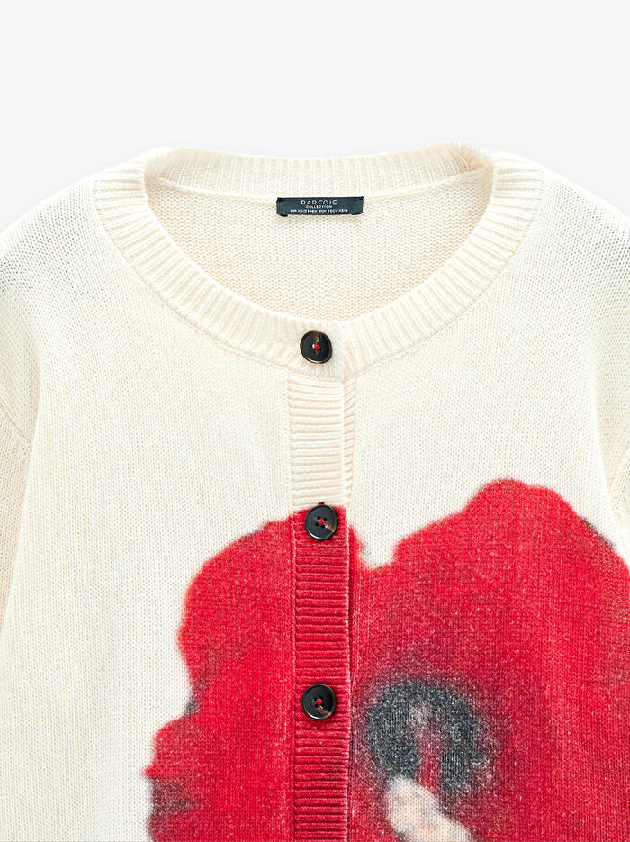 %100 Pamuk Çiçek Desenli Örme Hırka