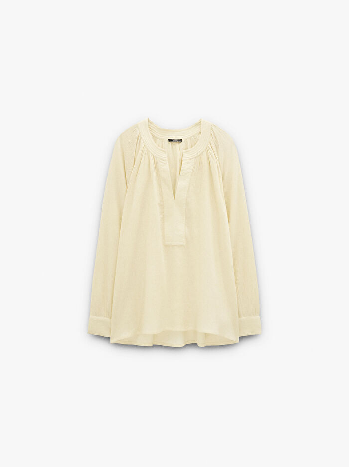 %100 Pamuk Dokulu Düz Bluz