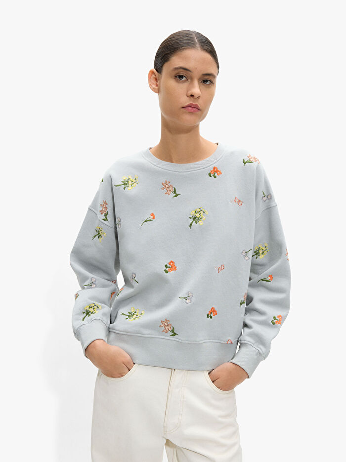 %100 Pamuklu Nakışlı Sweatshirt