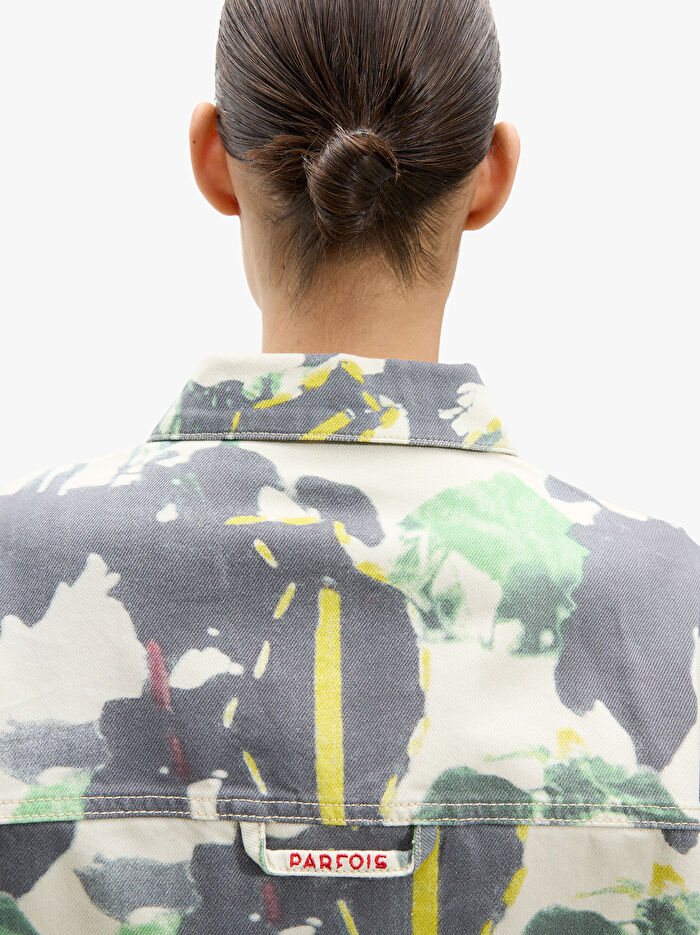 %100 Pamuklu Baskılı Kot Ceket