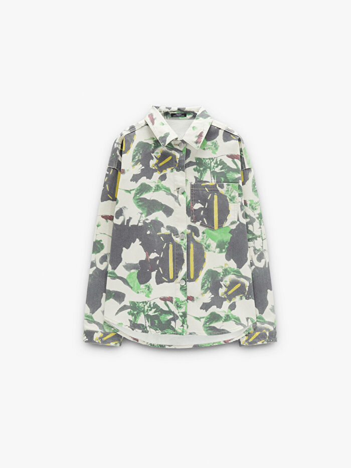 %100 Pamuklu Baskılı Kot Ceket