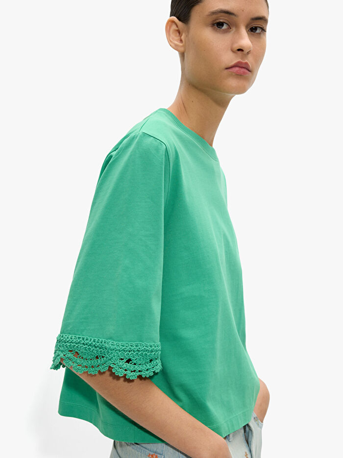 %100 Pamuk Kroşe Detaylı Bluz