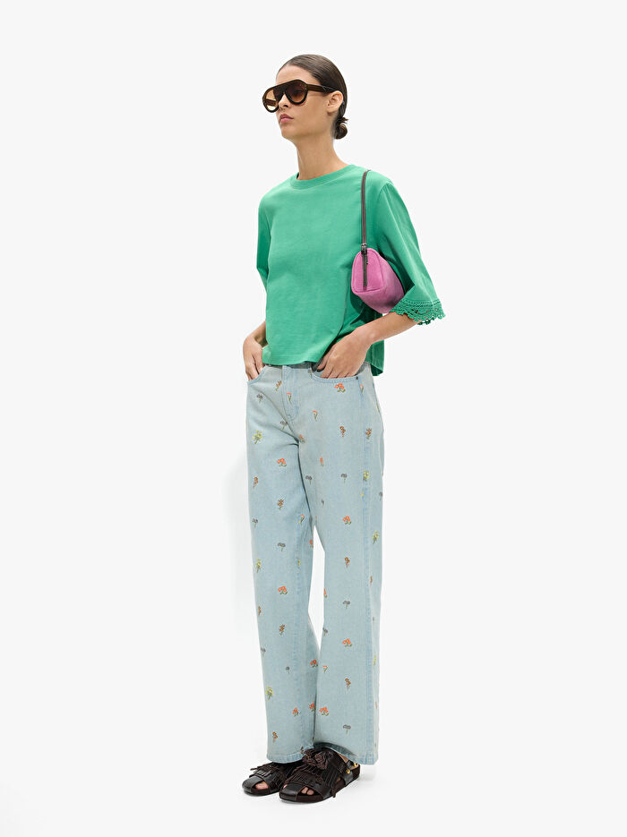 %100 Pamuk Kroşe Detaylı Bluz