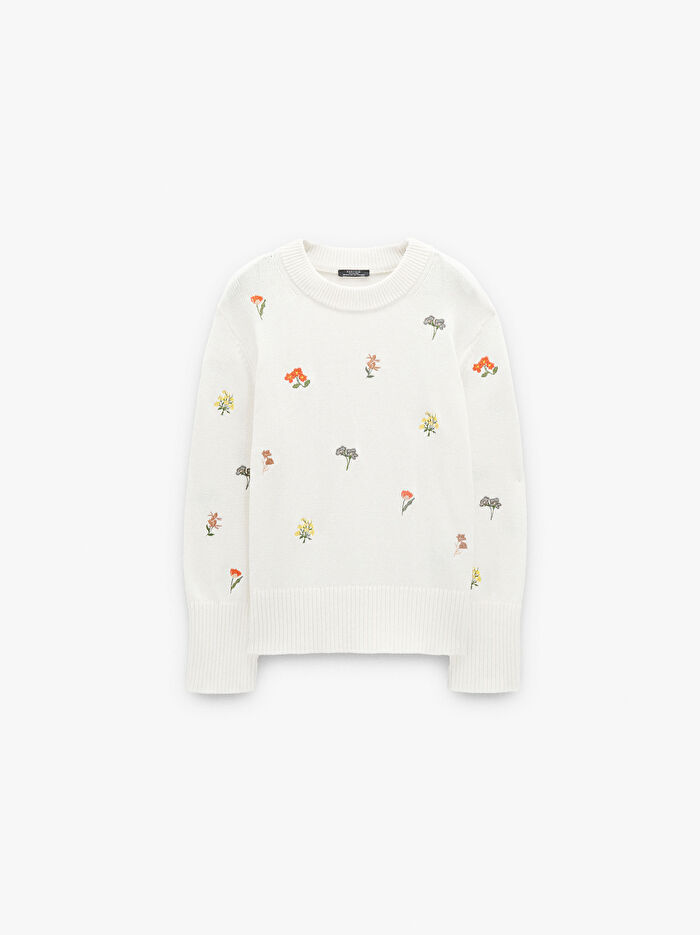 Desenli Örme Sweatshirt %100 Pamuk