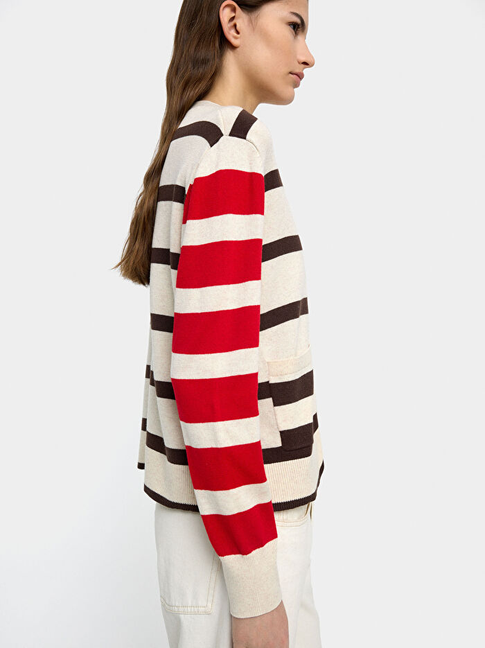 Çizgili Örme Hırka