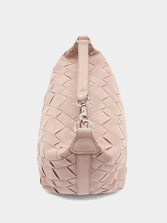 Deri Efektli Örme Çapraz Askılı Çanta