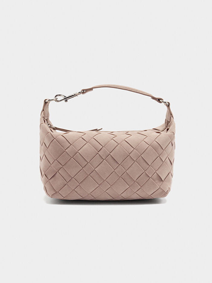 Deri Efektli Örme Çapraz Askılı Çanta