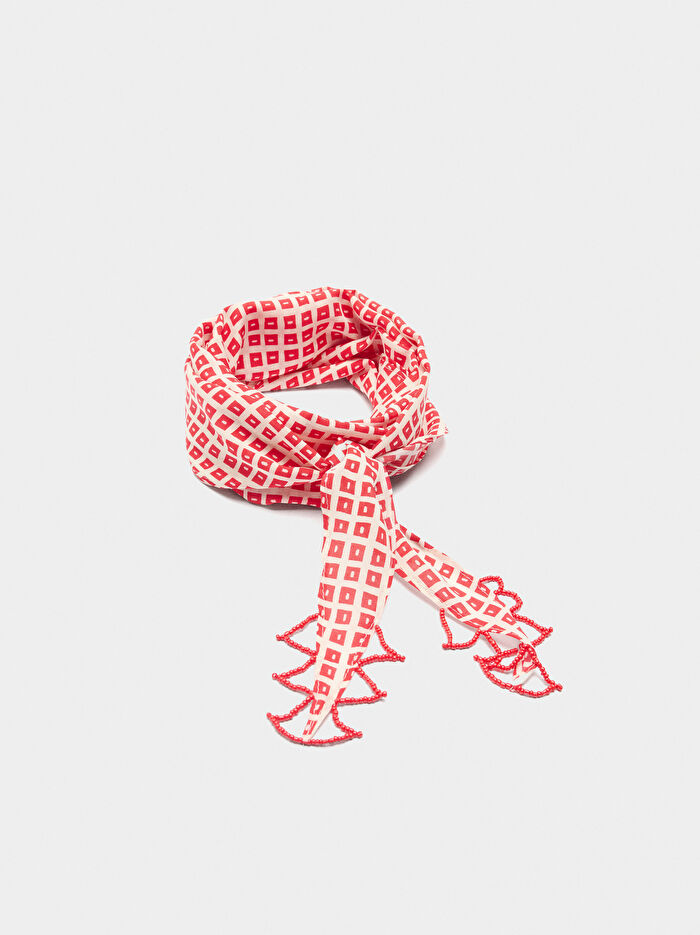 Boncuklu Üçgen Desenli Fular