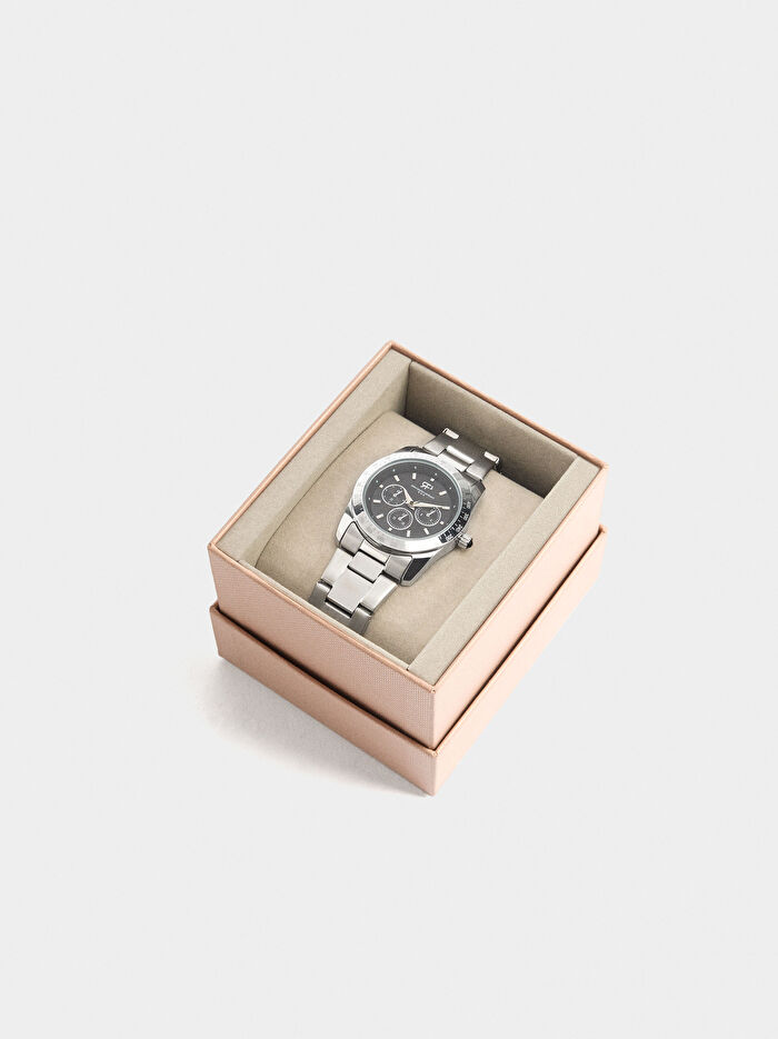 Paslanmaz Çelik Kayışlı Yuvarlak Saat