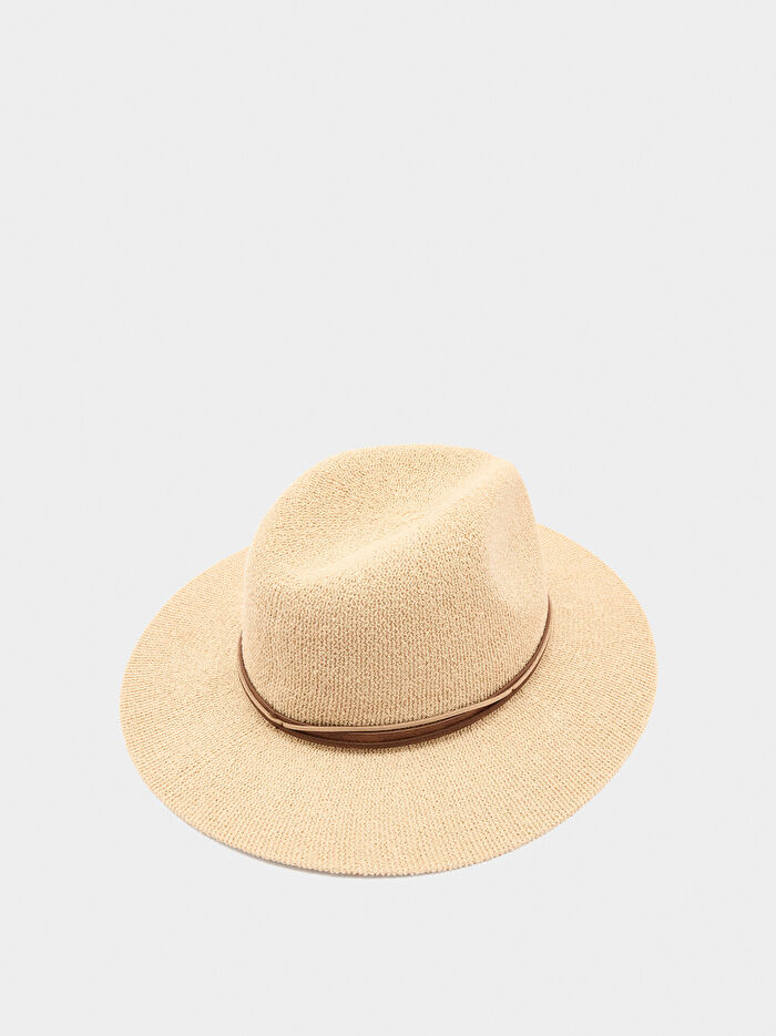 Deri Efektli Kayışlı Örme Şapka