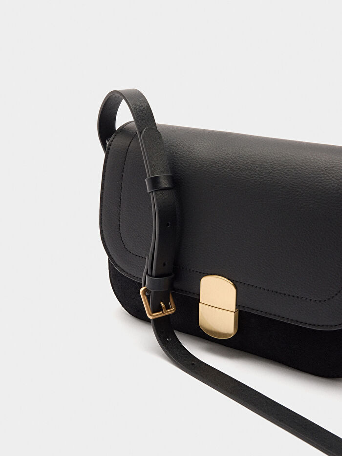 Kapaklı Deri Efektli Çapraz Çanta