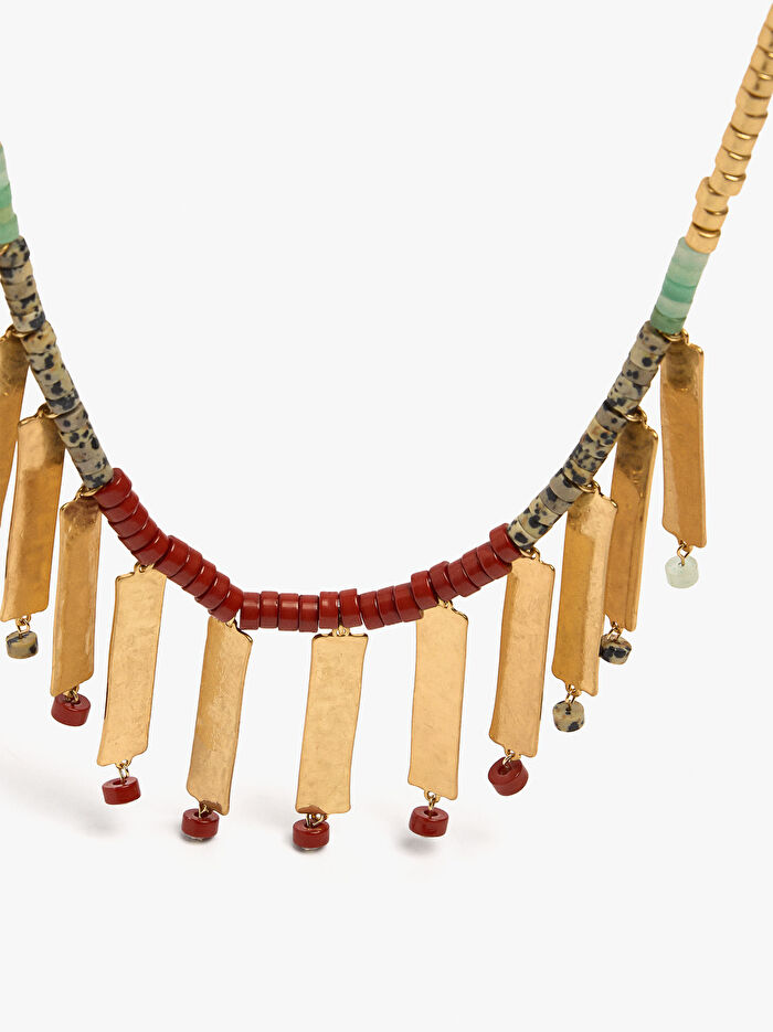 Taş Boncuklu ve Çubuklu Kolye