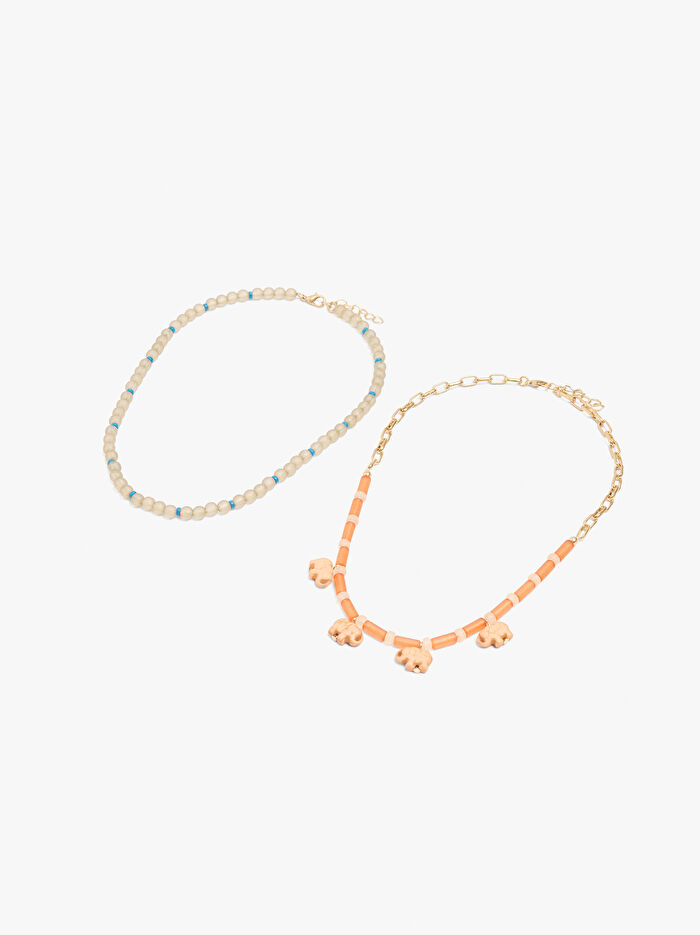 Boncuklu ve Fil Desenli Kolye Seti