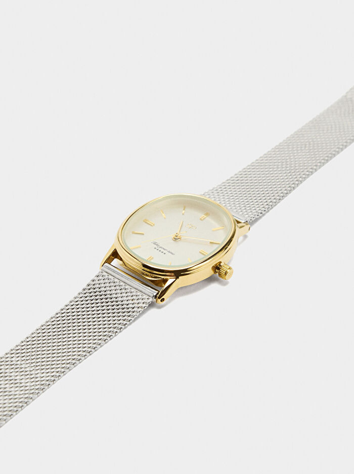 Paslanmaz Çelik Metal Oval İki Renkli Saat