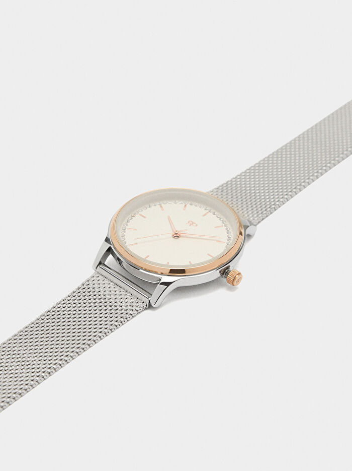 Paslanmaz Çelik Metal İki Renkli Saat