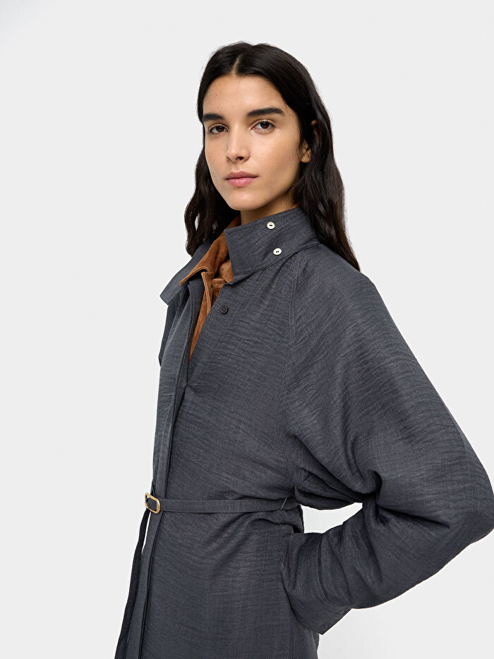 Kırışık Efektli Midi Elbise