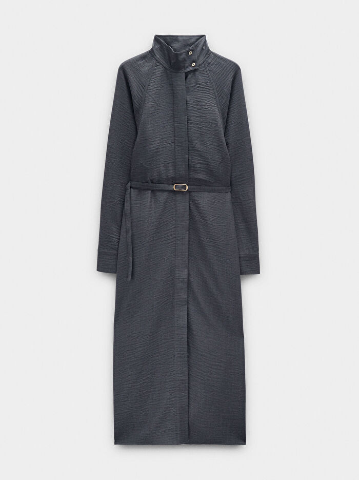 Kırışık Efektli Midi Elbise