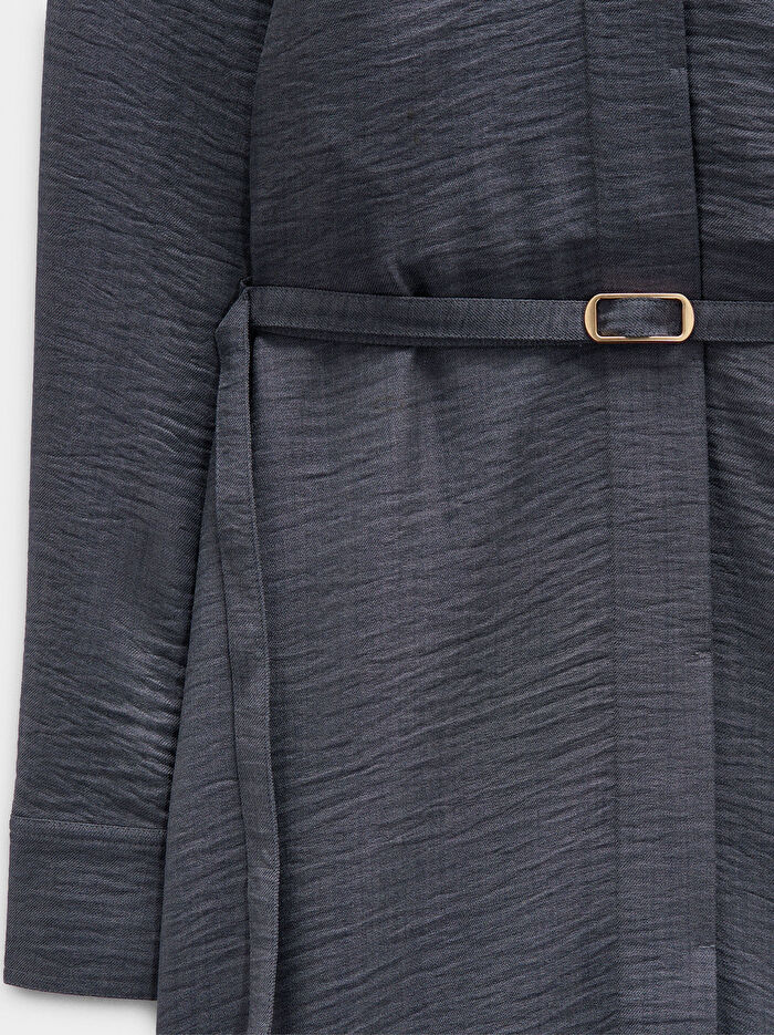 Kırışık Efektli Midi Elbise