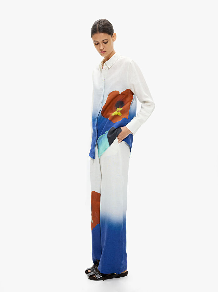 %100 Keten Desenli Gömlek