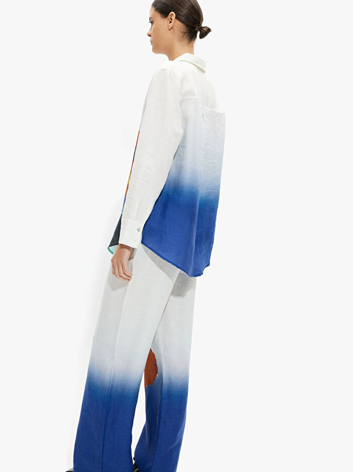 %100 Keten Desenli Gömlek