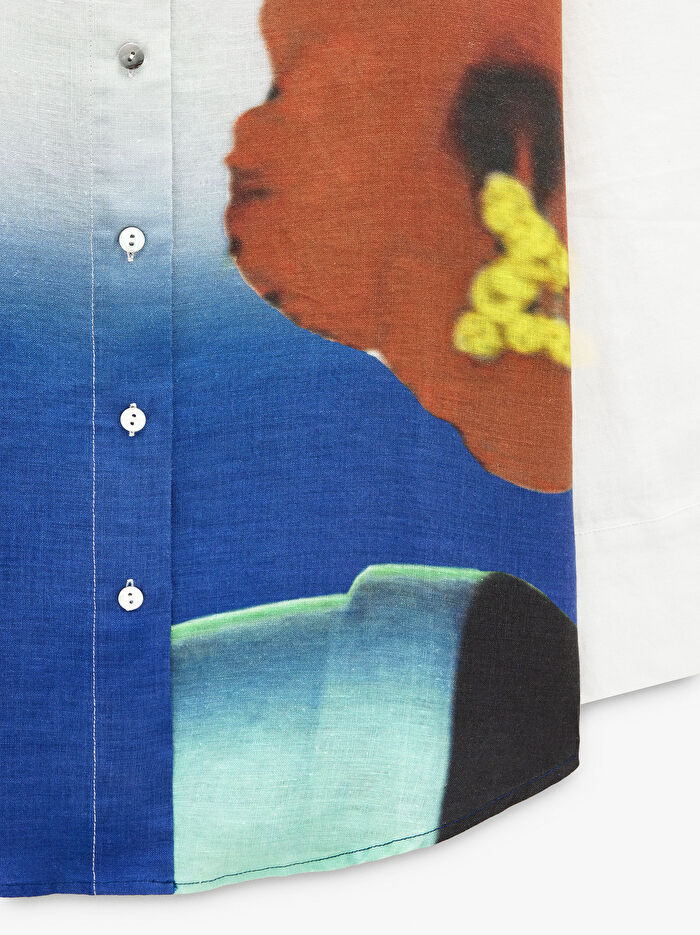 %100 Keten Desenli Gömlek