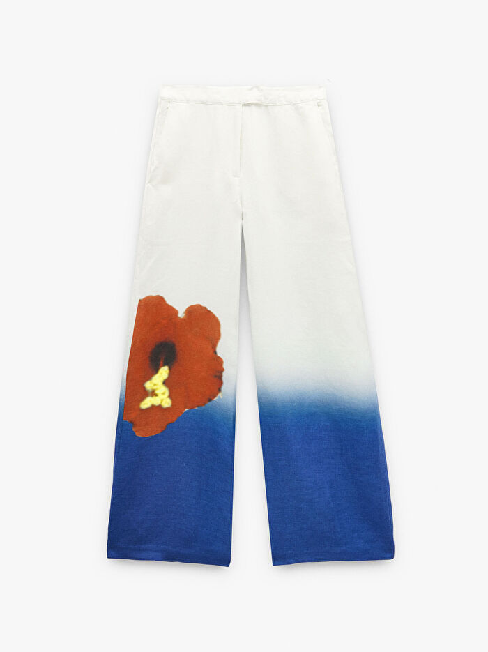 %100 Keten Desenli Pantolon