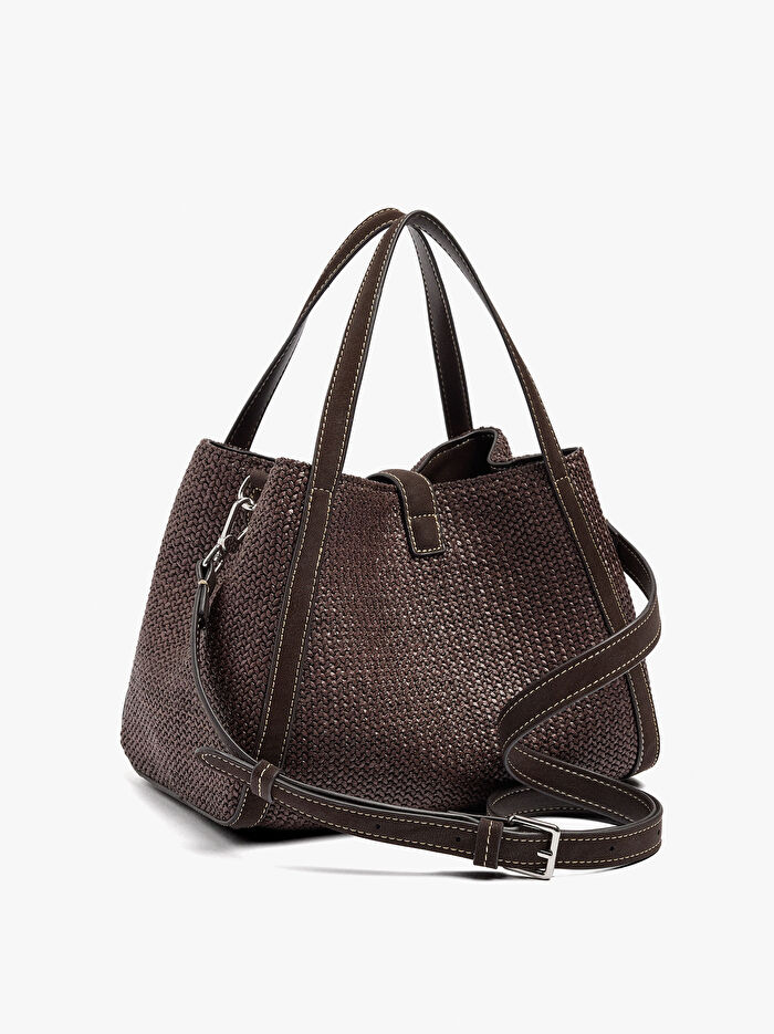 Çapraz Askılı Hasır Efektli Tote Çanta