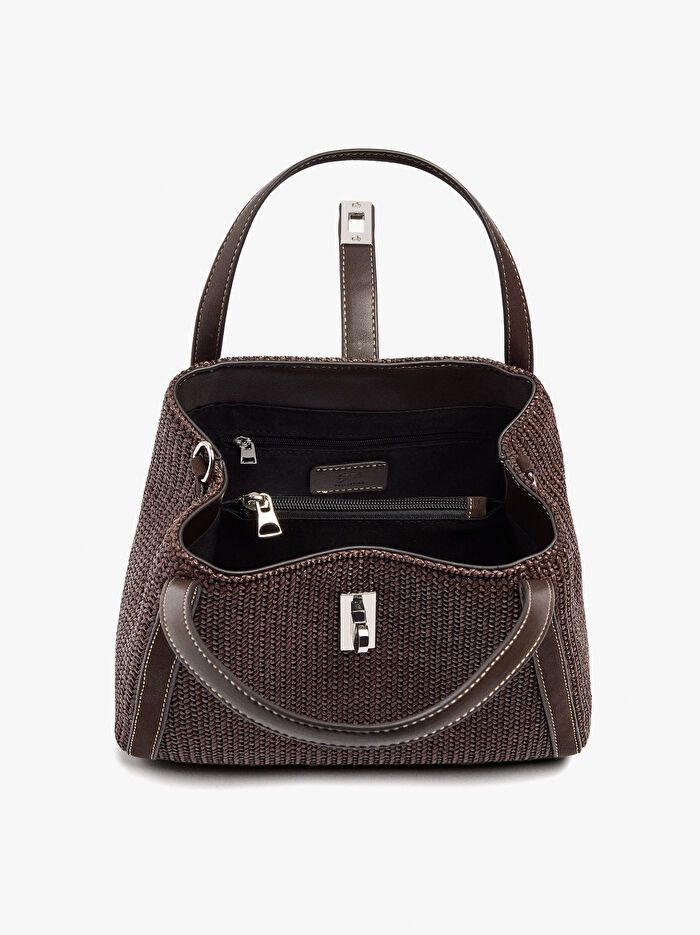 Çapraz Askılı Hasır Efektli Tote Çanta