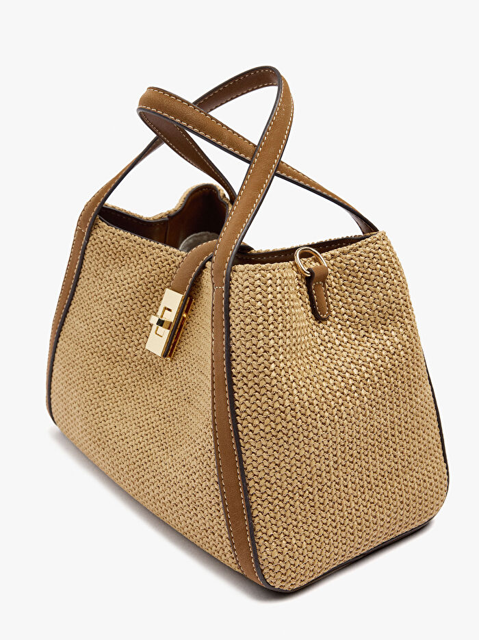 Çapraz Askılı Hasır Efektli Tote Çanta