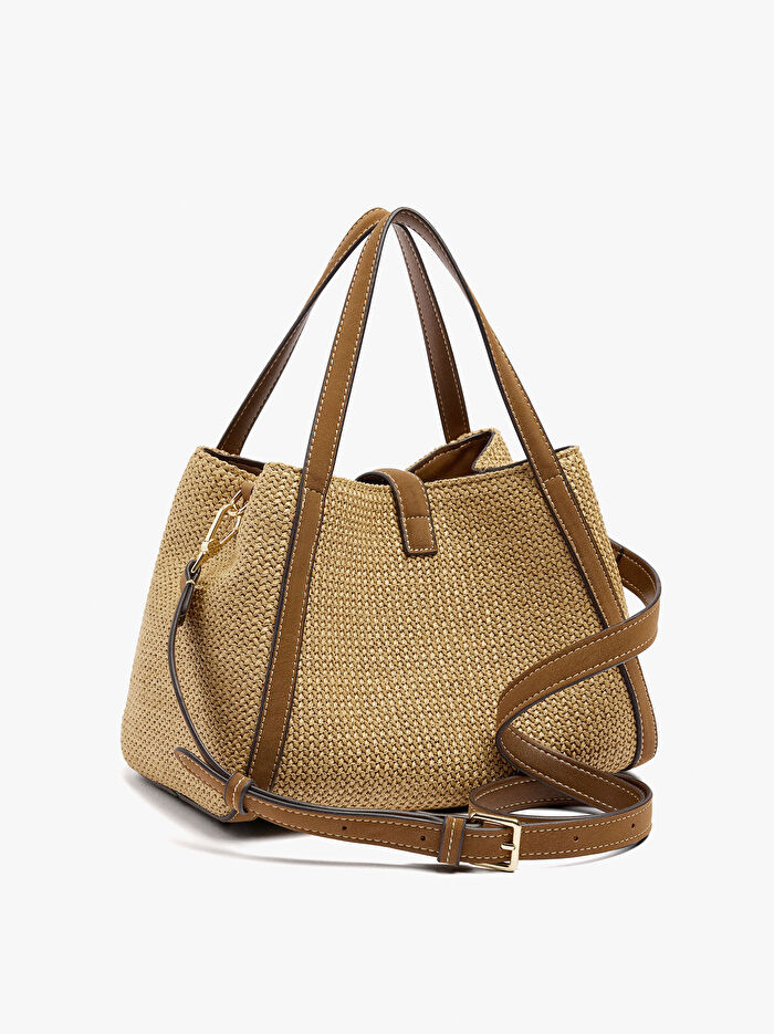 Çapraz Askılı Hasır Efektli Tote Çanta