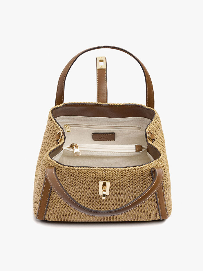 Çapraz Askılı Hasır Efektli Tote Çanta