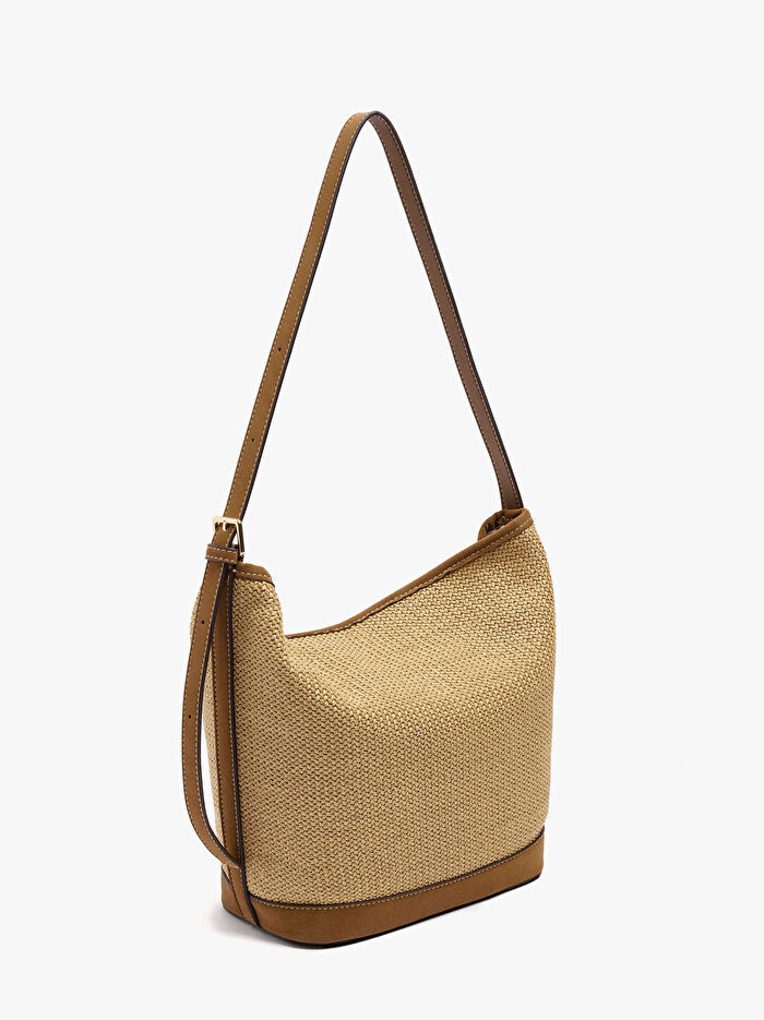 Hasır Efektli Omuz Çantası