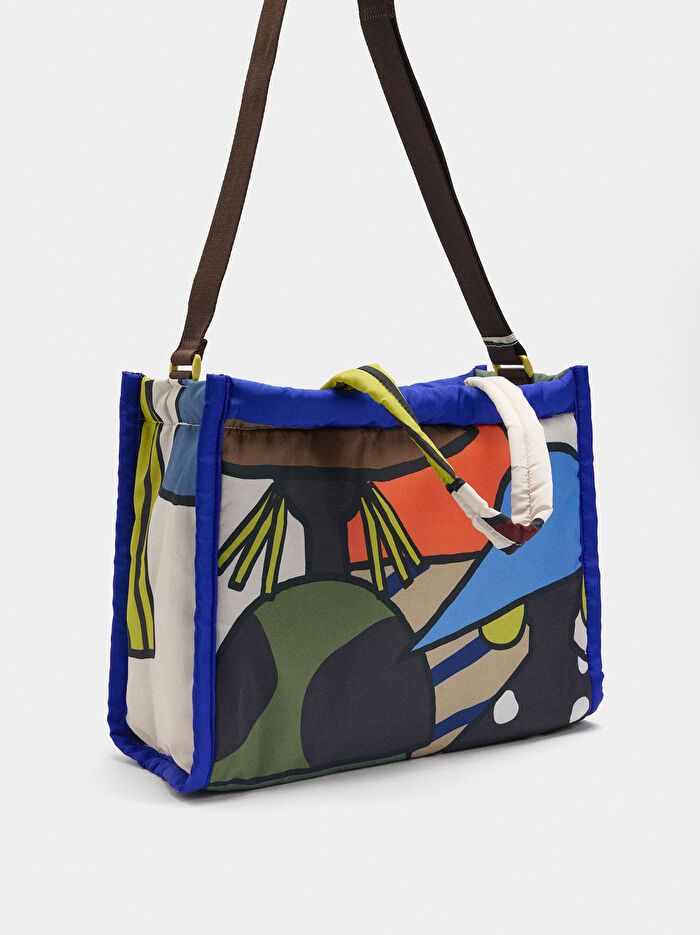 Teknik Kumaş Desenli Shopper Çanta