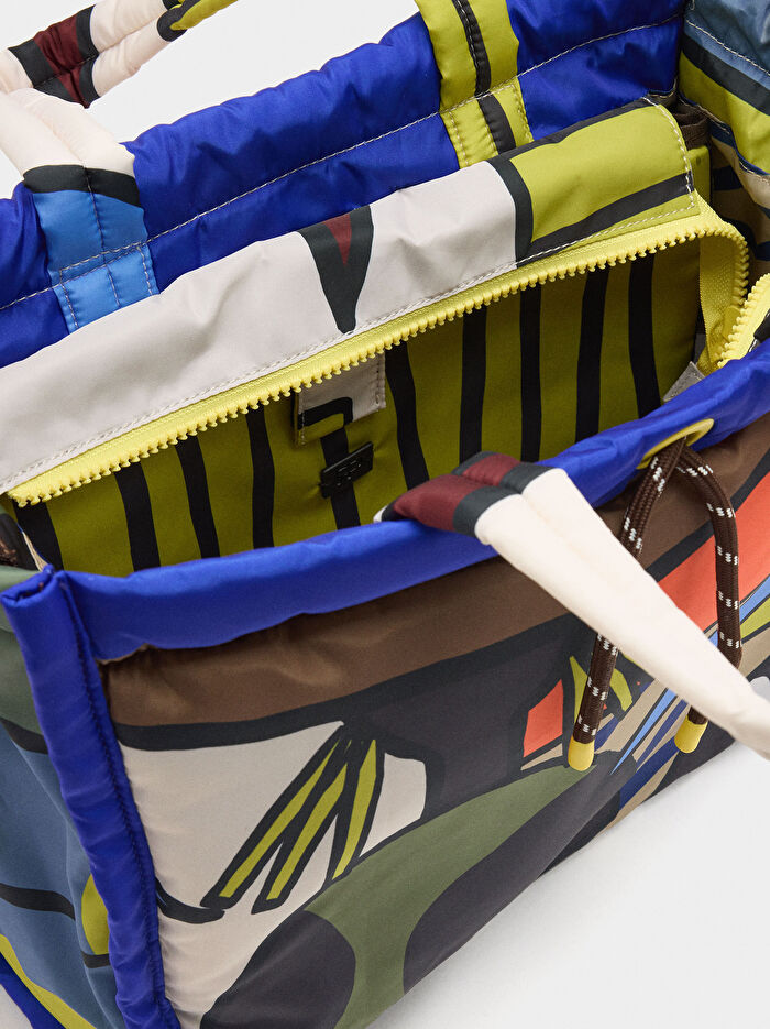Teknik Kumaş Desenli Shopper Çanta