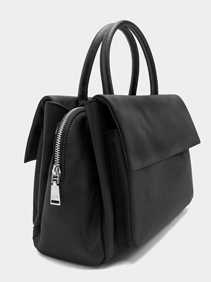 Çift Kapaklı Teknik Kumaş Tote Çanta