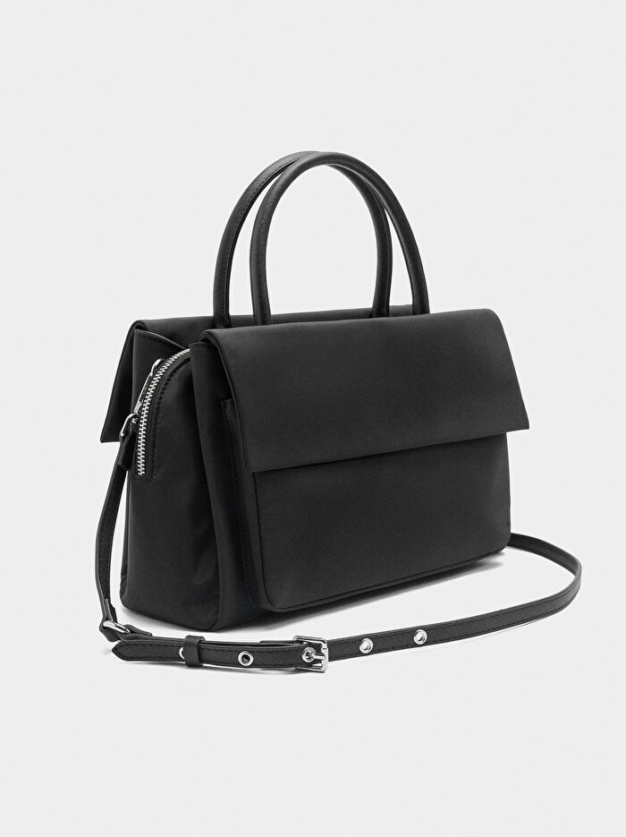 Çift Kapaklı Teknik Kumaş Tote Çanta