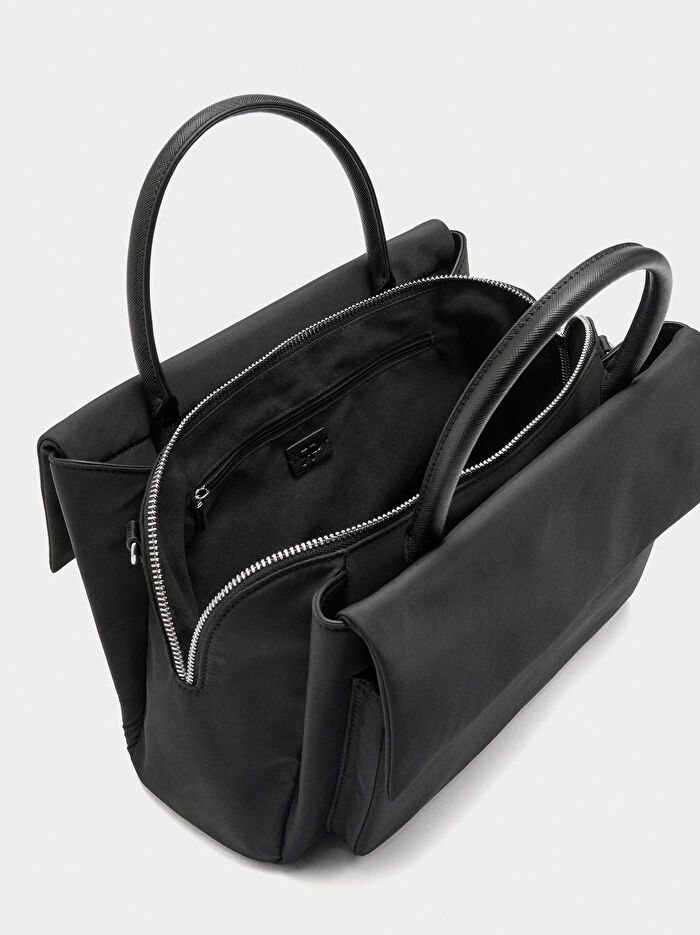 Çift Kapaklı Teknik Kumaş Tote Çanta