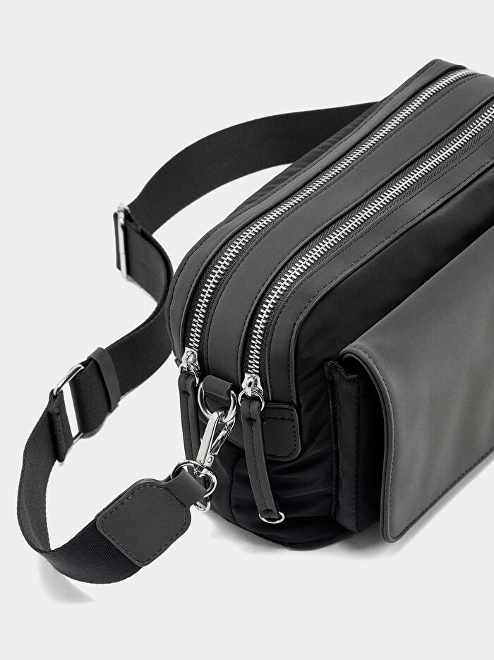 Kapaklı Teknik Kumaş Çapraz Askılı Çanta