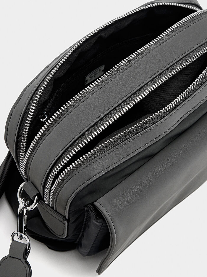 Kapaklı Teknik Kumaş Çapraz Askılı Çanta