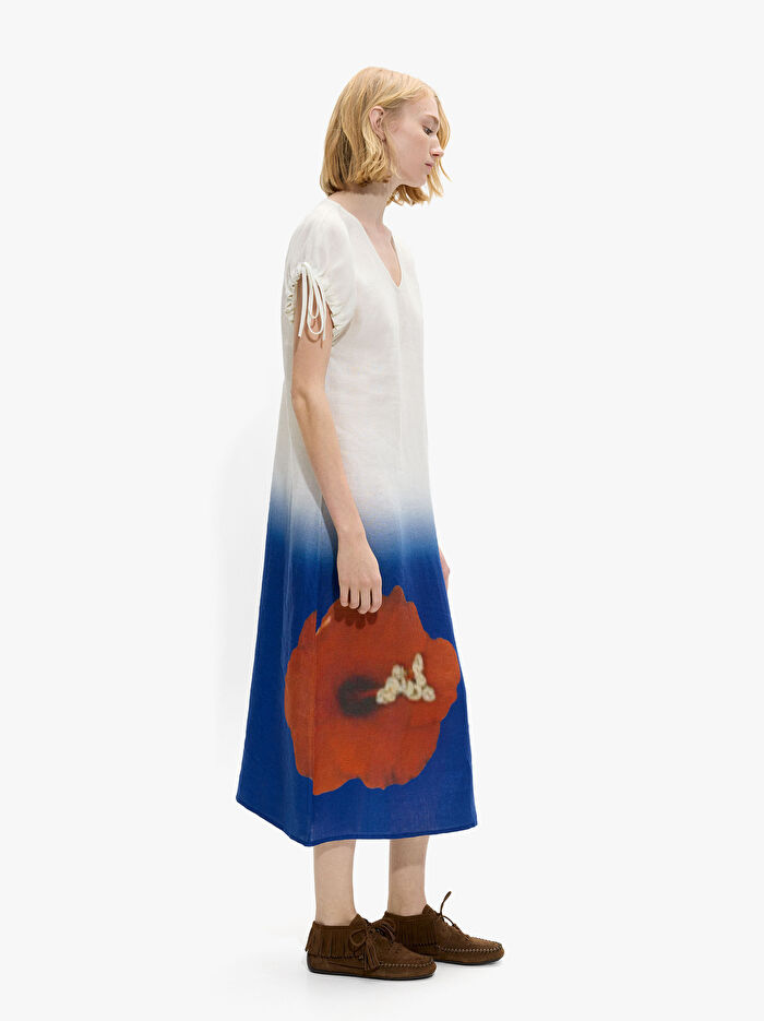 Çiçek Desenli Midi Elbise