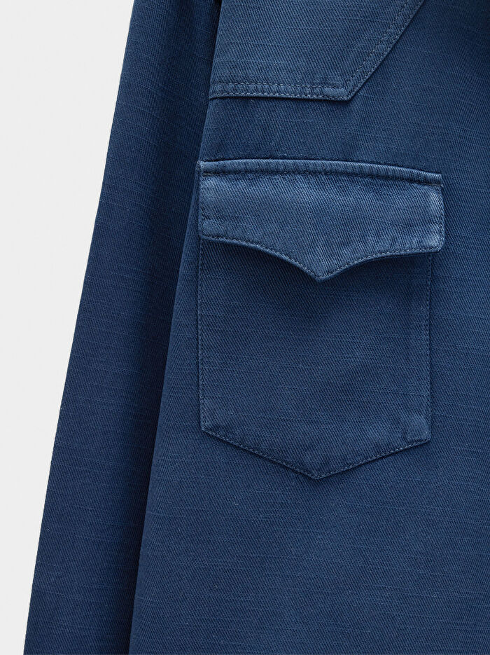 Liyosel ve Pamuk Karışımlı Jean Gömlek