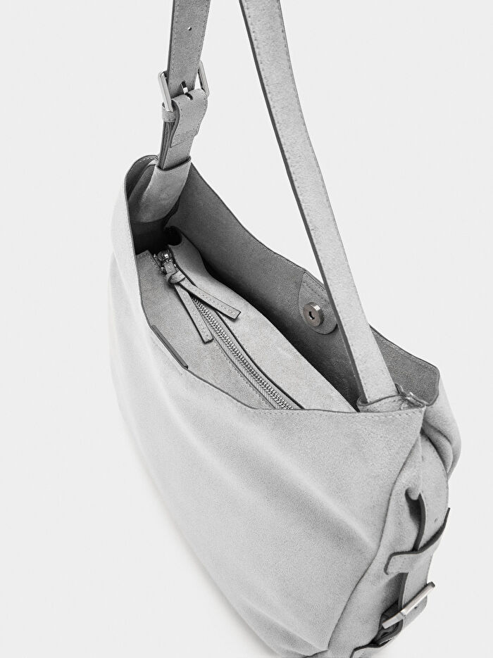 Deri Efektli Hobo Çanta