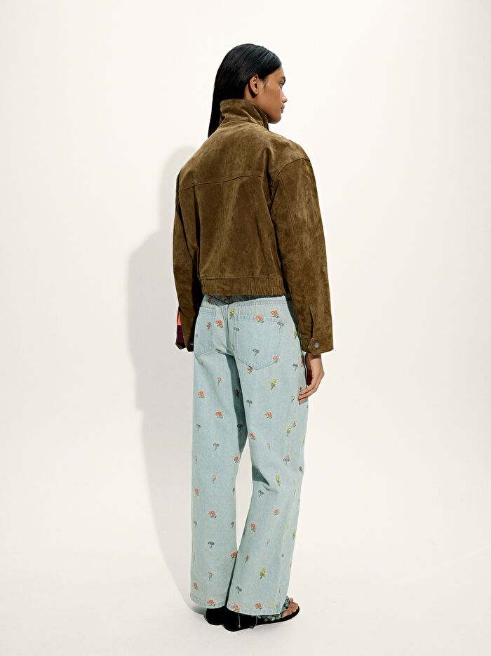 %100 Pamuk Nakışlı Kot Pantolon