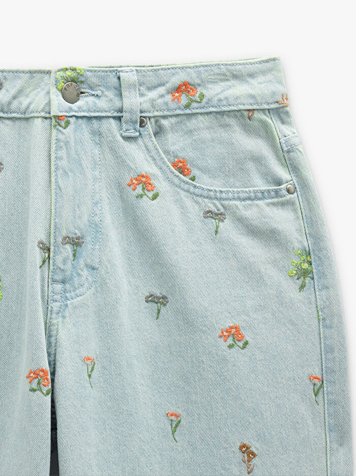 %100 Pamuk Nakışlı Kot Pantolon