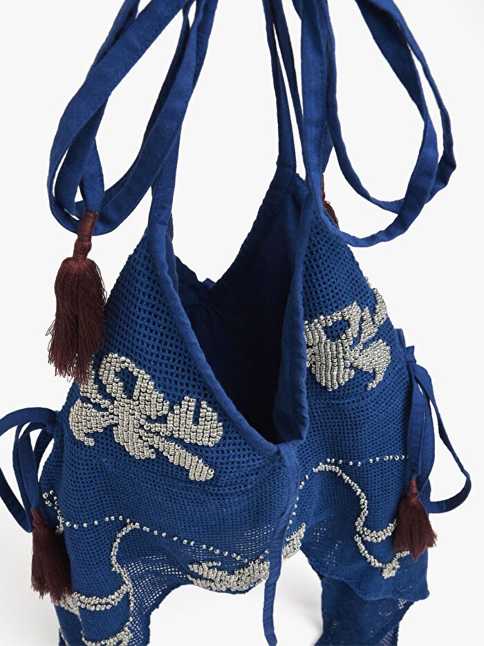 Boncuklu İşlemeli El Çantası