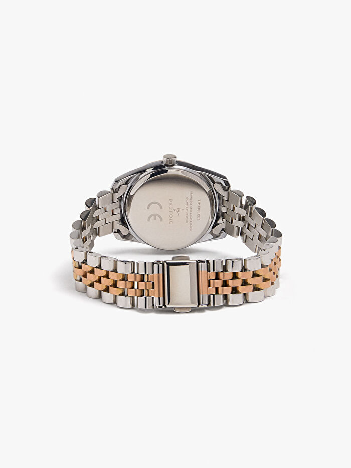 Paslanmaz Çelik Kordonlu İki Renkli Saat