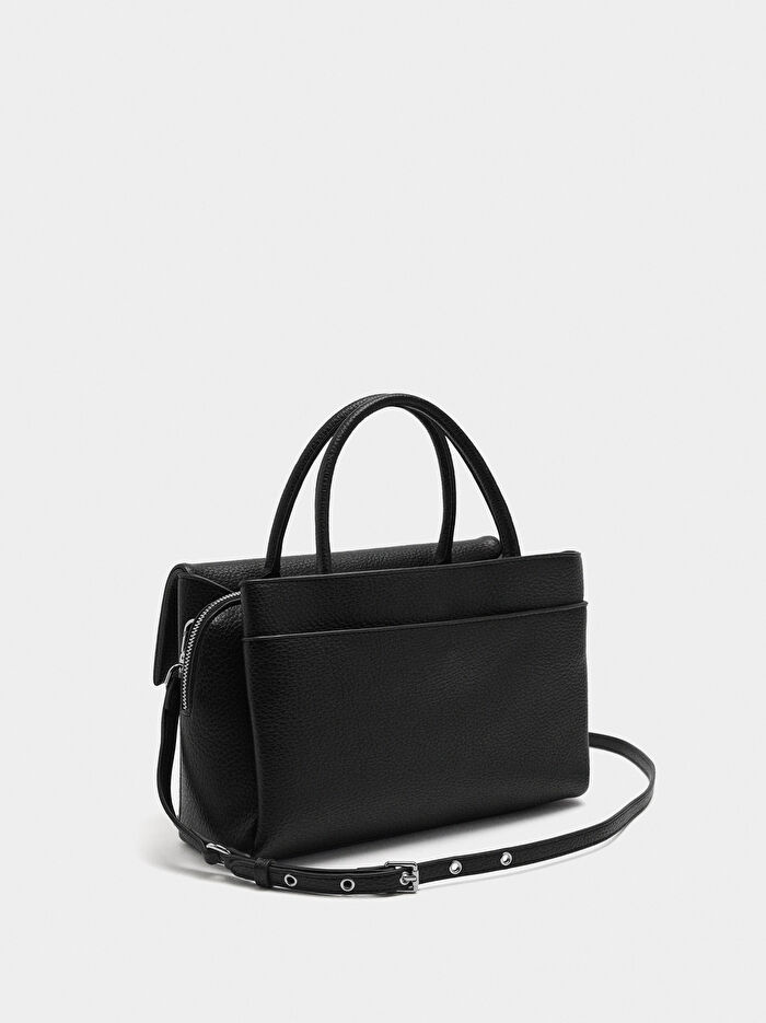 Dokulu ve Kapaklı Tote Çanta