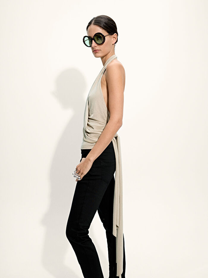 Keten ve Pamuk Karışımlı Halter Yaka Bluz