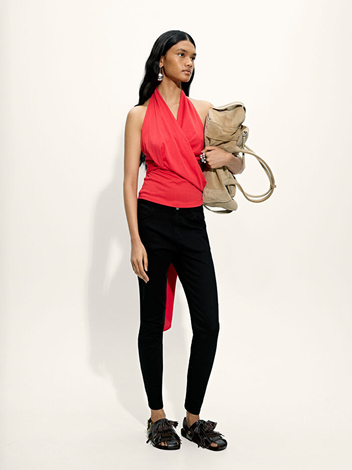 Keten ve Pamuk Karışımlı Halter Yaka Bluz